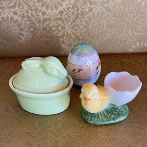 Easter porcelain figures lot of 3 bunny chick egg